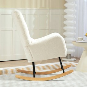 HOMCOM Fotel bujany z poduszką lędźwiową gruba wyściółka antypoślizgowy kremowy komfortowy | Aosom PL