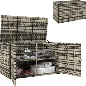 Outsunny Skrzynia Ogrodowa z Rattanu 350L, 2-Poziomy, z Pokrywą, Podnośnikami, Uchwytami, 118 x 57 x 69 cm, Mieszany Szary