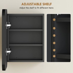 HOMCOM Szafka Łazienkowa z Lustrem, Regulowane Półki, 40,2 x 10,2 x 50,9 cm, Czarna | Aosom PL