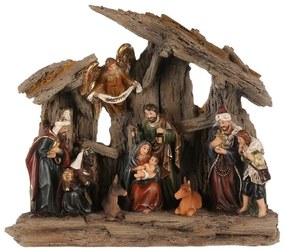 Dekoracja świąteczna Szopka z Trzema Królami i aniołem, poliresin, LED, brązowy, 20 x 23 x 7 cm