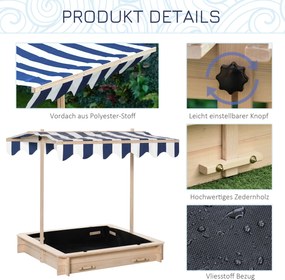 Piaskownica z Odpinanym Dachem Drewno Cedrowe dla Dzieci 3-7 lat Naturalny Niebieski Biały | Aosom PL