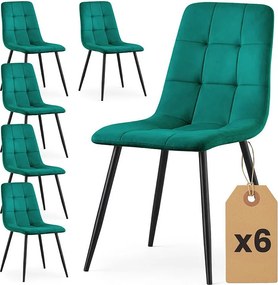 6x Welurowe krzesło tapicerowane pikowane Butelkowa Zieleń NERO Czarne nogi