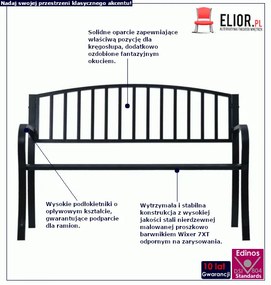 Czarna ławka ogrodowa z okuciem pionowym - Lenwa