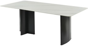 Stół do jadalni dla 8 osób z ceramiki i MDF - Efekt białego marmuru i czarny - SINAN