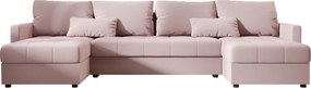Rozkładana sofa w kształcie U VENORIA 285x146 cm, pudrowy róż + 2 poduszki GRATIS
