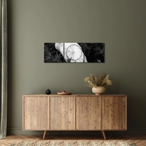 Obraz - Paw, czarno - biały (z zegarem) (90x30 cm)