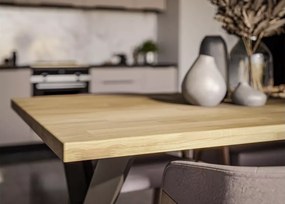 Atlass 180x100 cm – stół z litego drewna dębowego olejowanego z łączeniem finger joint i minimalistyczną stalową czarną podstawą