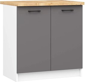 Szafka kuchenna AKORD S80 z blatem system OLIWIA Biała 80 cm 2 drzwi kolor Grafit Szary mat 2 półki 80x46x85 cm