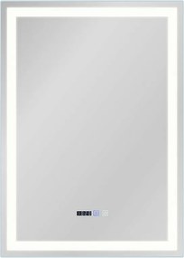 NETTLIFE Lustro łazienkowe podświetlane – 50x70 cm, LED, do montażu na ścianie, IP44, z włącznikiem dotykowym, zegarem, przeciwmgielne, regulowane