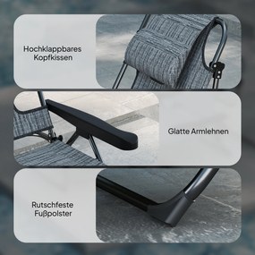 Outsunny Leżak ogrodowy Relax, składany, odporny na warunki atmosferyczne, 194 cm x 72 cm x 31 cm, Czarny + Szary