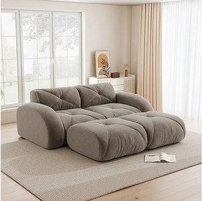 Canapé d'angle modulable en tissu chenille, 2 places, avec 2 pouf, 204x171x76cm, Marron