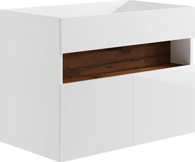 Szafka pod umywalkę wisząca z oświetleniem LED - Biały i naturalny ciemny - szer. 80 cm - POZEGA