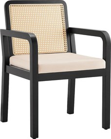 Zestaw 6 krzeseł do jadalni - siedzisko z poduszki welurowej - z oparciem z rattanu i nogami z drewna hevea - Czarny