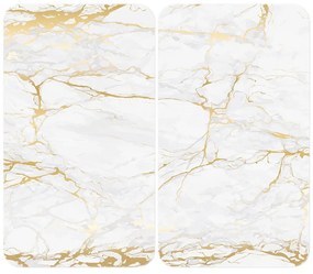 Zestaw 2 szklanych płyt ochronnych na kuchenkę w biało-złotym kolorze Wenko Marble, 52x30 cm