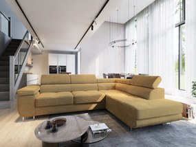 Masseno Narożnik APIRO z funkcją spania i pojemnikiem na pościel Narozniki L, Rozkładana sofa - Żółty, POSO 01