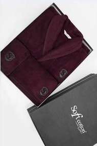 Męski szlafrok LUXURY + ręczniki + pudełko XL + ręczniki + pudełko Bordowy