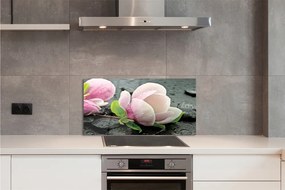 Szklany Panel Kwiat Magnolii na Kamieniach