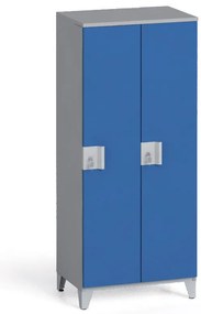 Szafa ubraniowa S4, 2-drzwiowa, 1400 x 600 x 400 mm, demontaż, zamek obrotowy, szary/niebieski