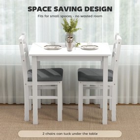 HOMCOM Zestaw 3-w-1 stół jadalniany z 2 fotelami, stół kuchenny do kompaktowych przestrzeni, tapicerowane fotele, oszczędzające miejsce, MDF, biały
