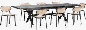 Zestaw Stołu Prostokątnego 240-300x100 Cm Rozkładanego Z Aluminium Karena Oraz 8 Sztaplowanych Krzeseł Ogrodowych Z - Sklum