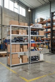 2 Metalowe Srebrne Regały Magazynowe R9-N49