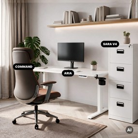 Biurko elektryczne z regulacją wysokości ergonomiczne białe,1400x700 mm: ARIA