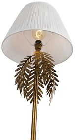 Vintage lampa podłogowa złota z plisowanym kloszem biały 45 cm - Botanica Rustykalny / Vintage Oswietlenie wewnetrzne