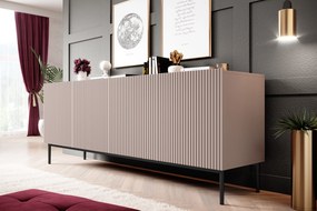 Komoda Nicole 200 cm czterodrzwiowa z ryflowanym frontem - antyczny róż / czarne nóżki - Limitowana oferta