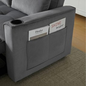 Sofá conversível, Sofá-cama dobrável de veludo - 137 x 76,5 x 86 cm - com função dormir - Cinza