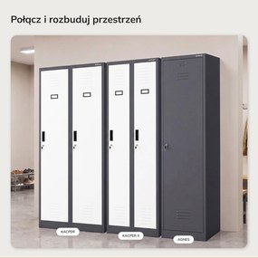 Szafka pracownicza dwukomorowa antracytowo-biała: KACPER II, 600 x 1800 x 500 mm