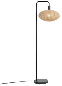 Lampa podłogowa Japandi czarna z brązowym materiałowym abażurem - BidaJapandi Oswietlenie wewnetrzne
