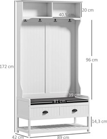 HOMCOM Garderoba z Haczykami, Stojak na Buty, do Przedpokoju, Korytarza, Metal, MDF, Biały+Szary