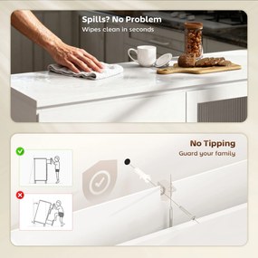 HOMCOM Szafka bufetowa, komoda z 4 szufladami, 2 przeszklone drzwi, nowoczesny design, MDF, biały