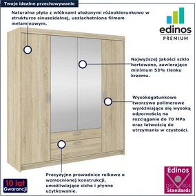 Czterodrzwiowa garderoba z szufladami i lustrem dąb sonoma F4-P72