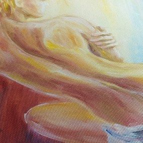 Obraz odpoczywającej kobiety, obraz olejny (170x50 cm)