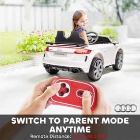 HOMCOM Elektryczny samochód dla dzieci, Audi TT RS Roadster, 3 km/h, pilot zdalnego sterowania, LED, USB, Biały