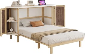 Łóżko dziecięce Murphy - 140 x 200 cm - ze schowkami - wzór rattanu i drewna - naturalne