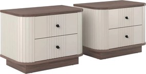 Zestaw szafek nocnych Vesper 56 cm na cokole - kaszmir / orzech / czarne uchwyty