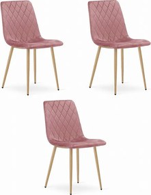 Krzesło Valora TURIN z różowym aksamitem i drewnianymi nogami do salonu x3