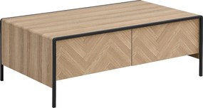 Stolik kawowy z 2 szufladami z MDF i stali - Naturalny jasny i Czarny - TUMACO