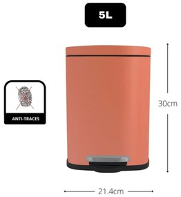 Stalowy kosz na śmieci z pedałem w kolorze terakoty 5 l Akira – Spirella