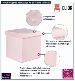 Welurowa pufa różowa z guzikami E3-R82