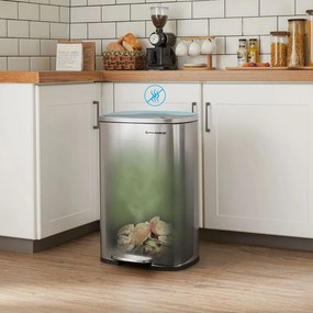 Kosz na śmieci TIDY z wolnym zamykaniem, 50 l, srebrny SongmicsHome