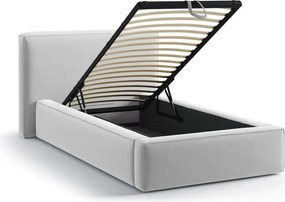 Tapicerowane łóżko jednoosobowe ze schowkiem i stelażem 90x200 cm w kolorze srebra Jodie – Micadoni