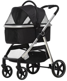 Outsunny Wózek dla Psa 2w1 Składany z Poduszką 1 Kosz Czarny do 20kg | Aosom PL