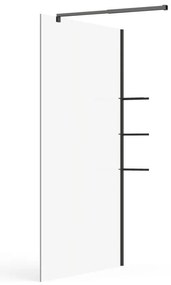 Ścianka prysznicowa do kabiny walk-in z półkami - Czarny mat - Szkło 6 mm - 120 x 200 cm - DAREN