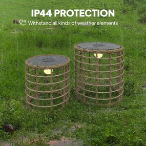 Outsunny Zestaw 2 Solarnych Lampionów Rattanowych z Czujnikiem Światła LED w Stylu Boho IP44 | Aosom PL