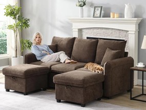 Wielofunkcyjna narożna kanapa w kształcie litery U - 3 miejsca - z funkcją przechowywania - z szufladami - brązowy