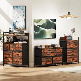 HOMCOM Komoda z Składanymi Szufladami z Tkaniny, Blat z Melaminy, Rama Stalowa, Brąz