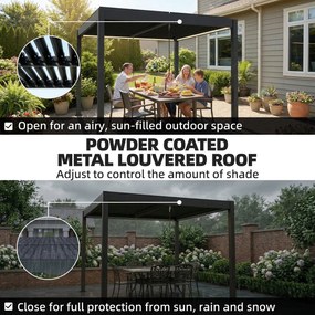 Outsunny Pergola 3x3 m z aluminium z oświetleniem LED, pilotem i regulowanym lamelowym dachem | Aosom PL